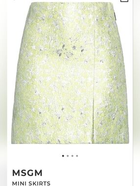 MSGM Pale Yellow and Silver Brocade Mini Skirt.  Sz 42 Or 6. New